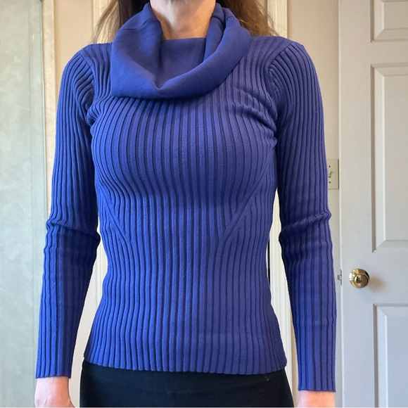 Cowl Neck Sweater, blue, soft, stretchy for multi size fit, w/ sunscreen, Sz S - Picture 5 of 8